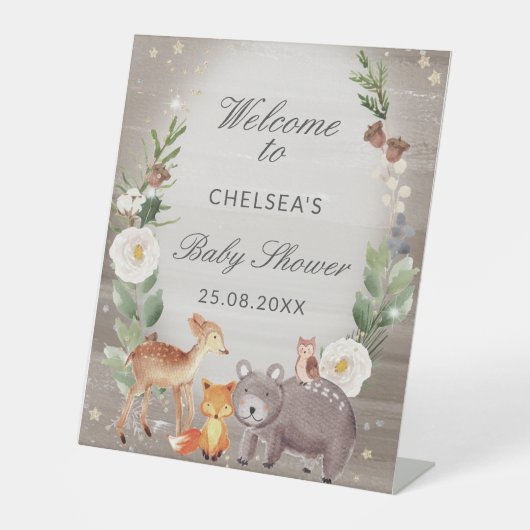 Cute Woodland Animals Baby shower Welkom Reclamebord Met Voetstuk (Voorkant)