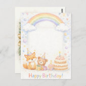 Cute Woodland Animals Birthday Card with Rainbow Briefkaart (Voorkant / Achterkant)