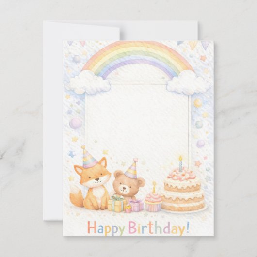 Cute Woodland Animals Birthday Invitation Kaart (Voorkant)