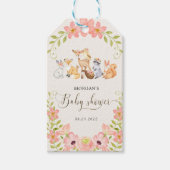 Cute Woodland Animals Bloemige Baby Shower Cadeaulabel (Voorkant)