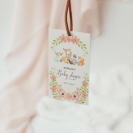 Cute Woodland Animals Bloemige Baby Shower Cadeaulabel