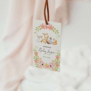 Cute Woodland Animals Bloemige Baby Shower Cadeaulabel
