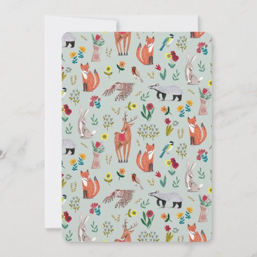 Cute Woodland Animals Blue Baby shower Invitation Kaart (Achterkant)