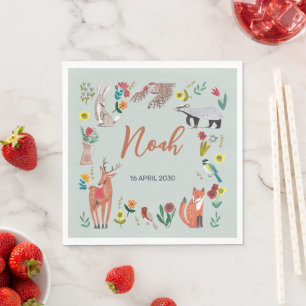 Cute Woodland Animals Blue Baby shower Servet
