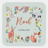 Cute Woodland Animals Blue Baby shower Vierkante Sticker (Voorkant)