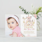 Cute Woodland Animals Boho Tribal Birthday Foto Bedankkaart (Staand voorkant)