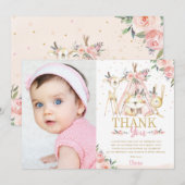 Cute Woodland Animals Boho Tribal Birthday Foto Bedankkaart (Voorkant / Achterkant)