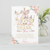 Cute Woodland Animals Boho Tribal Birthday Party Bedankkaart (Staand voorkant)