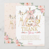 Cute Woodland Animals Boho Tribal Birthday Party Bedankkaart (Voorkant / Achterkant)