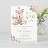 Cute Woodland Animals Boho Tribal Girl Baby shower Kaart (Staand voorkant)