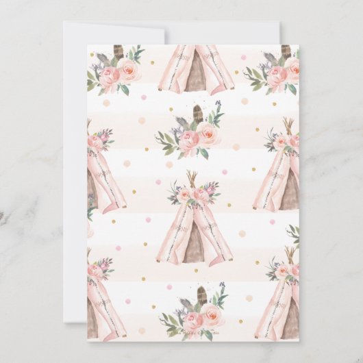 Cute Woodland Animals Boho Tribal Girl Baby shower Kaart (Achterkant)