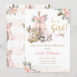 Cute Woodland Animals Boho Tribal Girl Baby shower Kaart