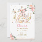 Cute Woodland Animals Boho Tribal Girl Birthday Kaart (Voorkant)