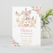 Cute Woodland Animals Boho Tribal Girl Birthday Kaart (Staand voorkant)