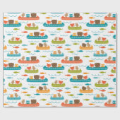 Cute Woodland Animals Canoe Pattern Cadeaupapier (Vlak)