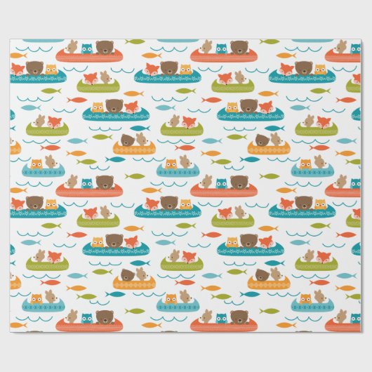 Cute Woodland Animals Canoe Pattern Cadeaupapier (Vlak)