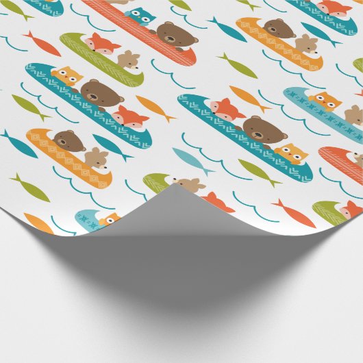 Cute Woodland Animals Canoe Pattern Cadeaupapier (Hoek)
