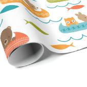 Cute Woodland Animals Canoe Pattern Cadeaupapier (Rol Hoek)