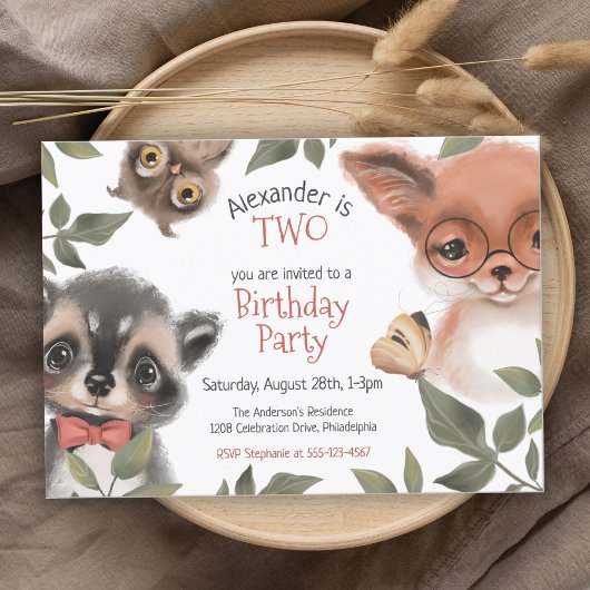 Cute Woodland Animals Child's Birthday Party Kaart