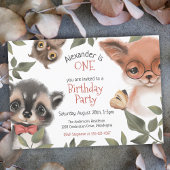 Cute Woodland Animals Child's First Birthday Party Kaart