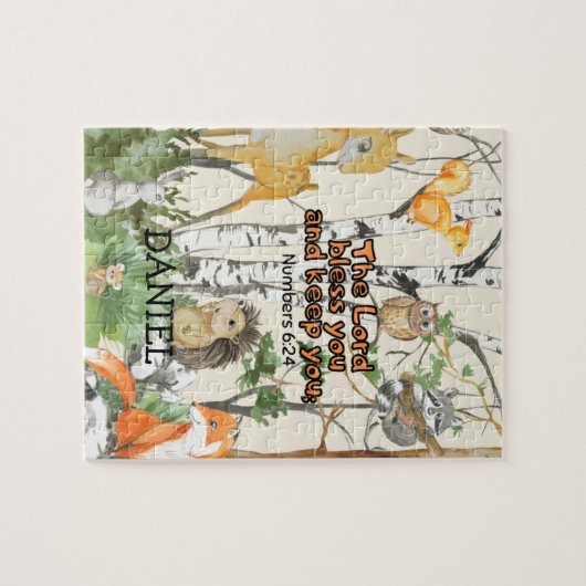Cute Woodland Animals Christelijk Kind Gift Script Legpuzzel (Horizontaal)