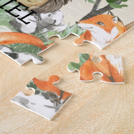 Cute Woodland Animals Christelijk Kind Gift Script Legpuzzel (Zijkant)