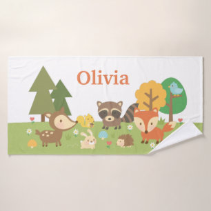 Cute Woodland Animals Deer Fox Raccoon Kinder Badhanddoek