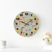 Cute Woodland Animals en Flowers Pattern Grote Klok (Huis)
