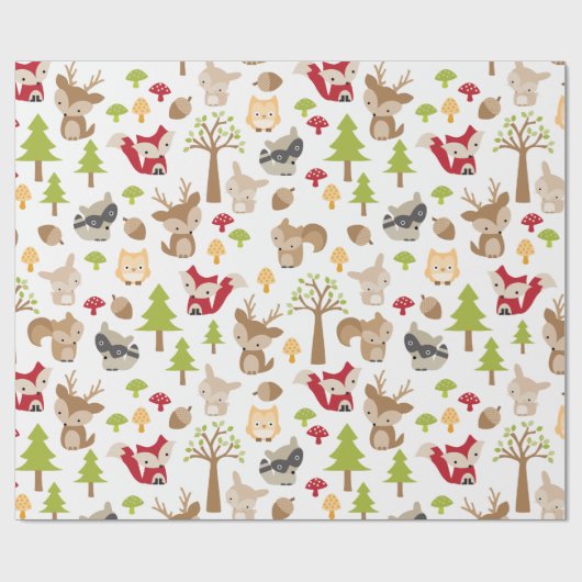 Cute Woodland Animals en Forest Pattern Cadeaupapier (Vlak)