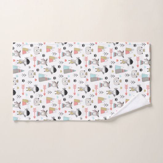 Cute Woodland Animals en Indian Boy Pattern Bad Handdoek (Handdoek)