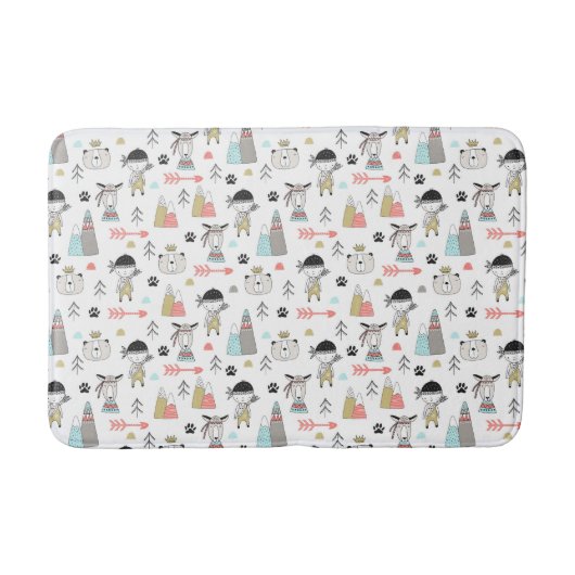 Cute Woodland Animals en Indian Boy Pattern Badmat (Voorkant)
