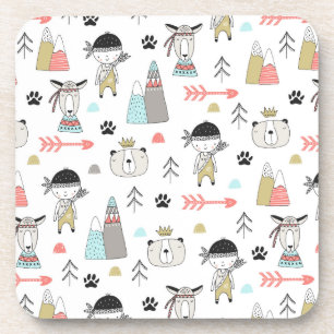 Cute Woodland Animals en Indian Boy Pattern Bier Onderzetter