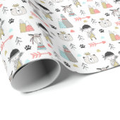 Cute Woodland Animals en Indian Boy Pattern Cadeaupapier (Rol Hoek)