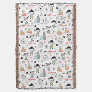 Cute Woodland Animals en Indian Boy Pattern Deken