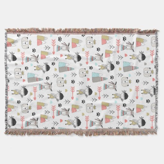 Cute Woodland Animals en Indian Boy Pattern Deken (Voorkant)