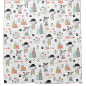 Cute Woodland Animals en Indian Boy Pattern Douchegordijn (Voorkant)