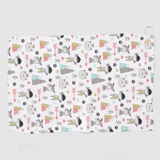Cute Woodland Animals en Indian Boy Pattern Golfhanddoek (Horizontaal)