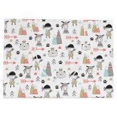 Cute Woodland Animals en Indian Boy Pattern Groot Cadeauzakje (Achterkant)