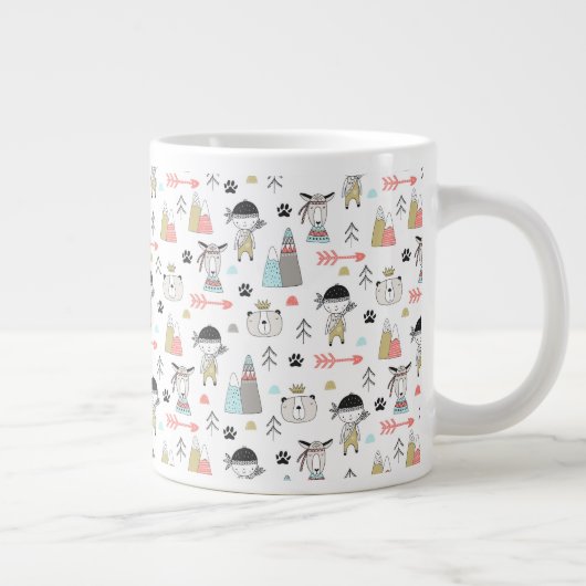 Cute Woodland Animals en Indian Boy Pattern Grote Koffiekop (Rechts)