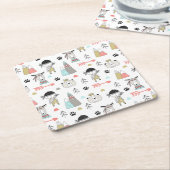 Cute Woodland Animals en Indian Boy Pattern Kartonnen Onderzetters (Schuin)