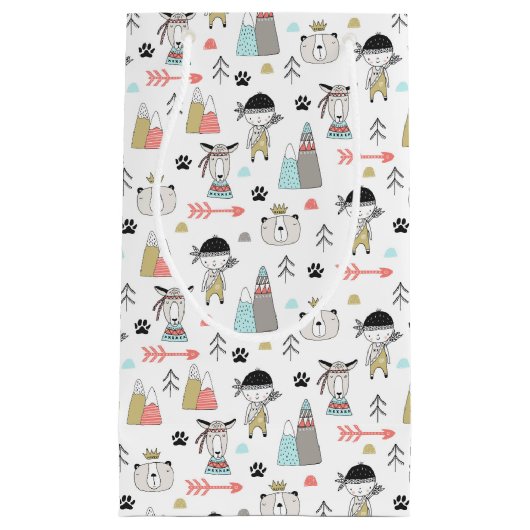 Cute Woodland Animals en Indian Boy Pattern Klein Cadeauzakje (Voorkant)