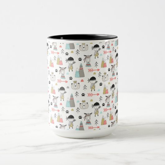 Cute Woodland Animals en Indian Boy Pattern Mok (Midden)