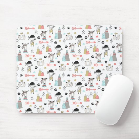 Cute Woodland Animals en Indian Boy Pattern Muismat (Met muis)