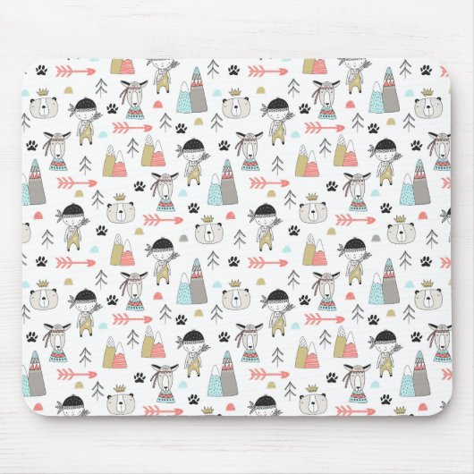 Cute Woodland Animals en Indian Boy Pattern Muismat (Voorkant)