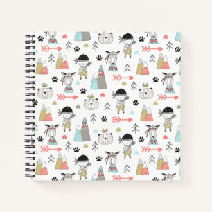 Cute Woodland Animals en Indian Boy Pattern Notitieboek