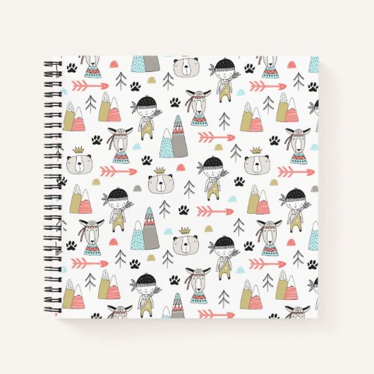 Cute Woodland Animals en Indian Boy Pattern Notitieboek (Voorkant)