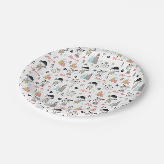 Cute Woodland Animals en Indian Boy Pattern Papieren Bordje (Gekanteld)