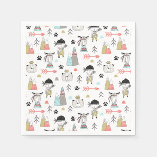 Cute Woodland Animals en Indian Boy Pattern Servet