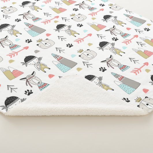 Cute Woodland Animals en Indian Boy Pattern Sherpa Deken (3/4)