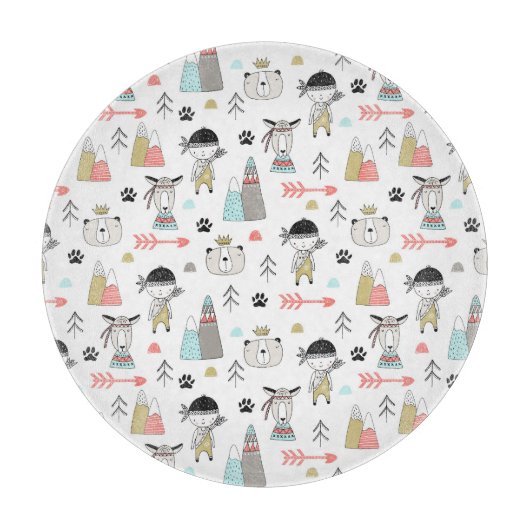 Cute Woodland Animals en Indian Boy Pattern Snijplank (Voorkant)